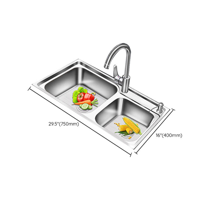 Lisslune | Modern Style Kitchen Sink Stainless Steel 2 Holes Top Mount Kitchen Sink