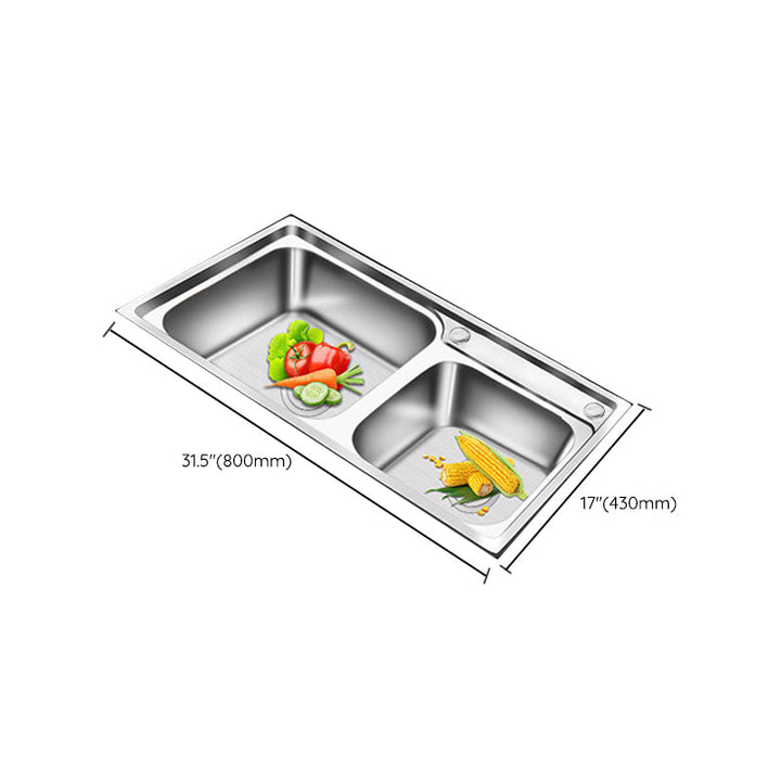 Lisslune | Modern Style Kitchen Sink Stainless Steel 2 Holes Top Mount Kitchen Sink