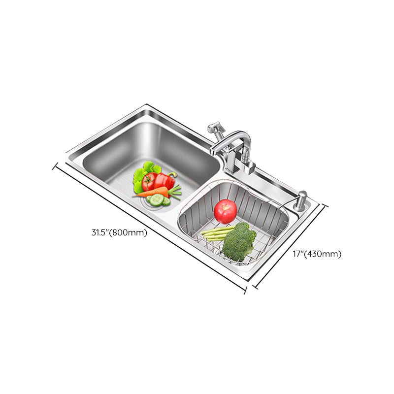 Lisslune | Modern Style Kitchen Sink Stainless Steel 2 Holes Top Mount Kitchen Sink