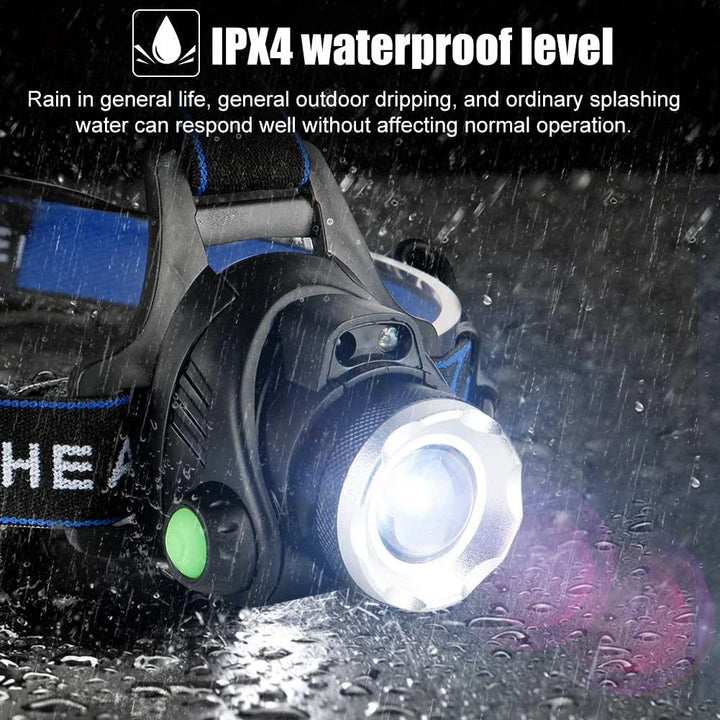 Lisslune | Robust Waterproof LED Headlamp with Zoom and Rechargeable Battery