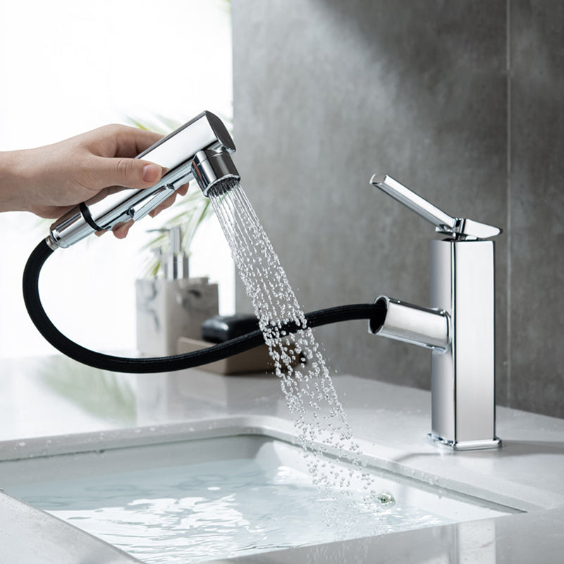 Lisslune | Contemporary Vessel Sink Faucet Copper Single Handle Low Arc Pull Down Vessel Faucet