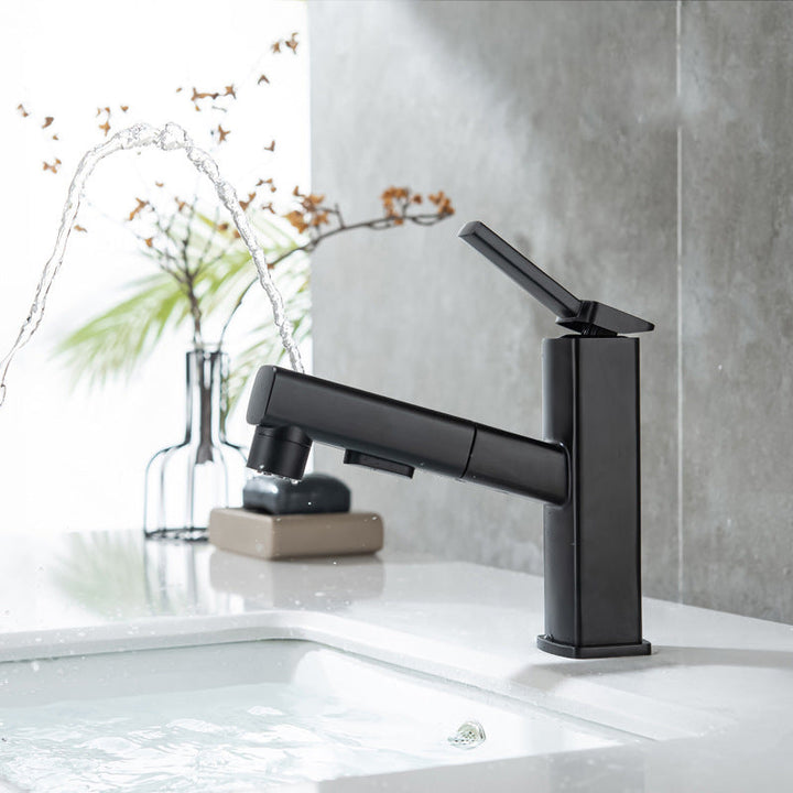 Lisslune | Contemporary Vessel Sink Faucet Copper Single Handle Low Arc Pull Down Vessel Faucet