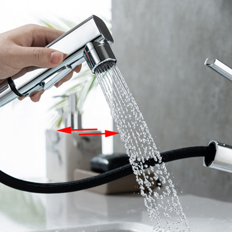 Lisslune | Contemporary Vessel Sink Faucet Copper Single Handle Low Arc Pull-Out Vessel Sink Faucet