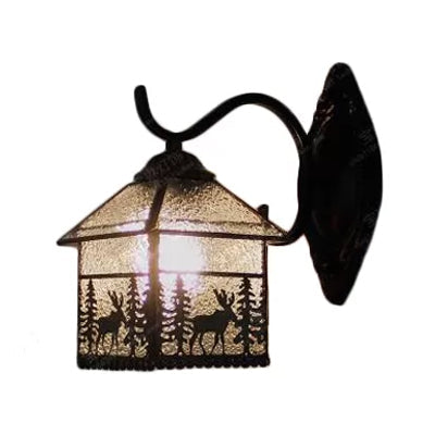 Lisslune | Lodge Stained Glass Wall Lighting with Curved Arm Single Light Mini Wall Mount Light