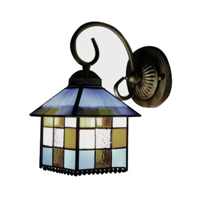 Lisslune | Lodge Stained Glass Wall Lighting with Curved Arm Single Light Mini Wall Mount Light