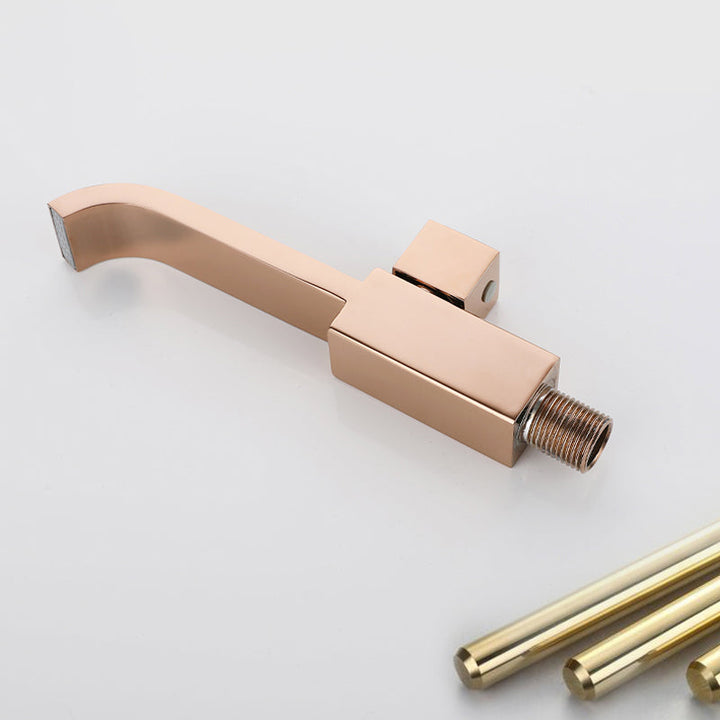 Lisslune | Contemporary Wall Mounted Bathroom Faucet Handle Knob Solid Brass Square Faucet