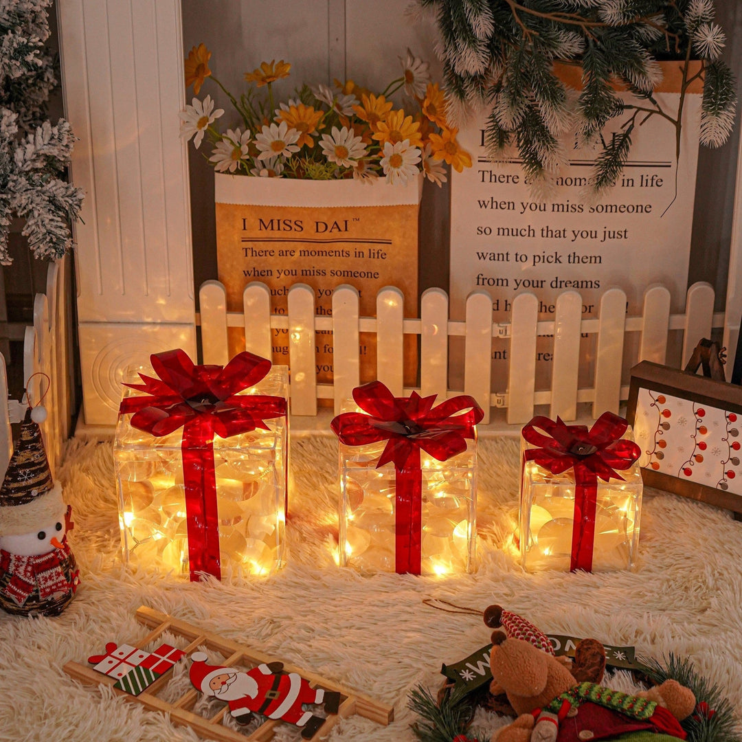 Lisslune | GlowBox LED Gift Boxes – Set of 3 Illuminated Christmas Gifts for Indoor and Outdoor