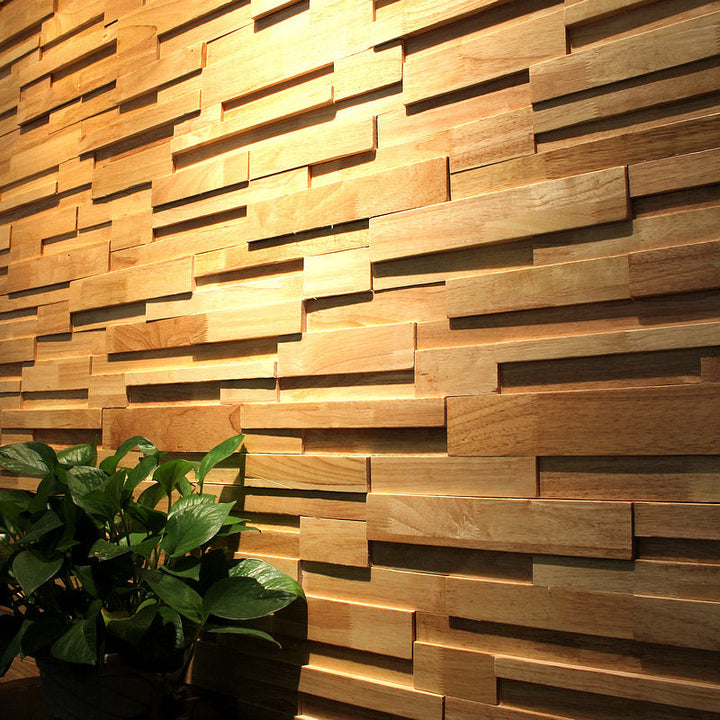 Lisslune | Mosaic Wood Wall Cladding Glue Living Room Modern Style Wood Plank