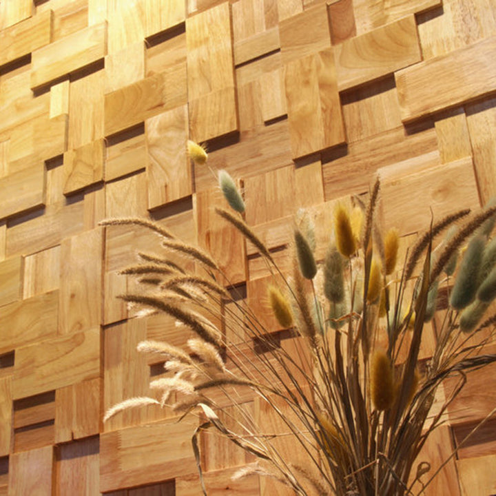 Lisslune | Mosaic Wood Wall Cladding Glue Living Room Modern Style Wood Plank