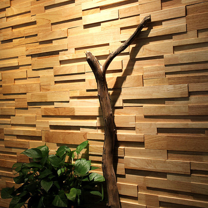 Lisslune | Mosaic Wood Wall Cladding Glue Living Room Modern Style Wood Plank