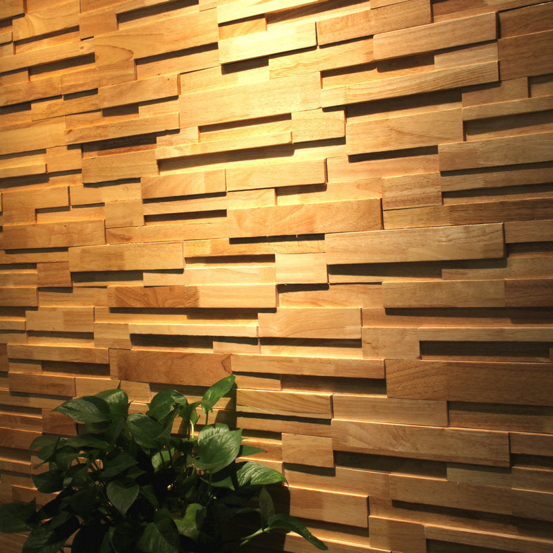 Lisslune | Mosaic Wood Wall Cladding Glue Living Room Modern Style Wood Plank