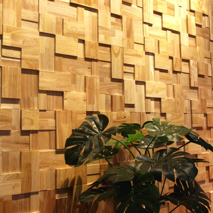 Lisslune | Mosaic Wood Wall Cladding Glue Living Room Modern Style Wood Plank