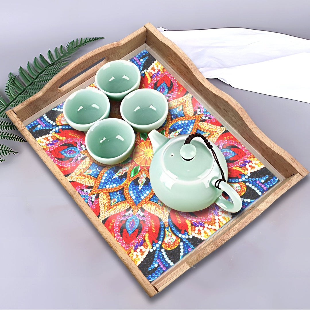 Lisslune | DIY Diamond Painting Wooden Tray Food Tray with Handle Living Room Decoration Mandala Wooden Tray Kit