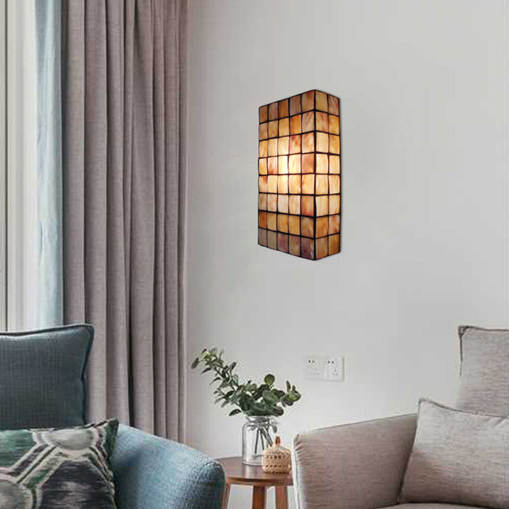 Lisslune | Rectangular Wall Lighting with Shell Shade 2 Bulbs Tiffany Wall Mounted Lighting in Beige