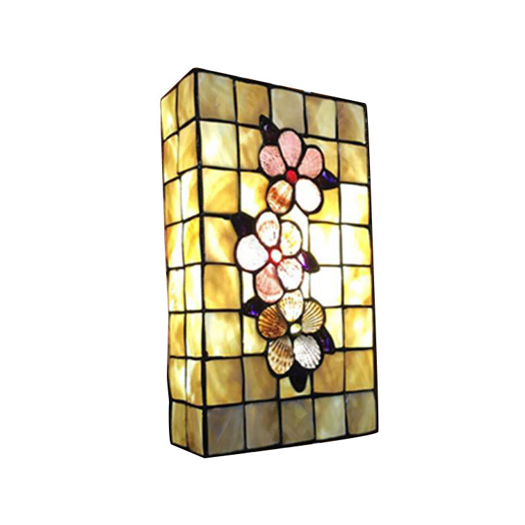 Lisslune | Rectangular Wall Lighting with Shell Shade 2 Bulbs Tiffany Wall Mounted Lighting in Beige