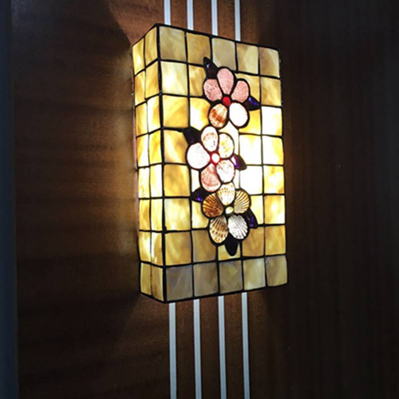 Lisslune | Rectangular Wall Lighting with Shell Shade 2 Bulbs Tiffany Wall Mounted Lighting in Beige