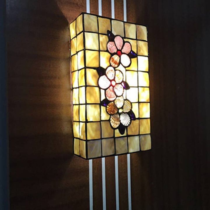 Lisslune | Rectangular Wall Lighting with Shell Shade 2 Bulbs Tiffany Wall Mounted Lighting in Beige