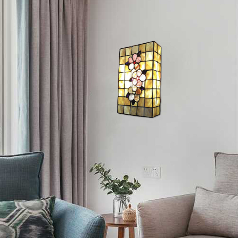 Lisslune | Rectangular Wall Lighting with Shell Shade 2 Bulbs Tiffany Wall Mounted Lighting in Beige