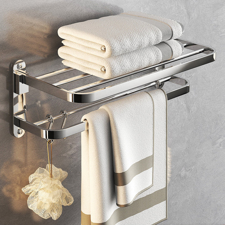 Lisslune | Chrome Modern Bathroom Hardware Set Stainless Steel Towel Hook/Towel Bar & Bath Shelf