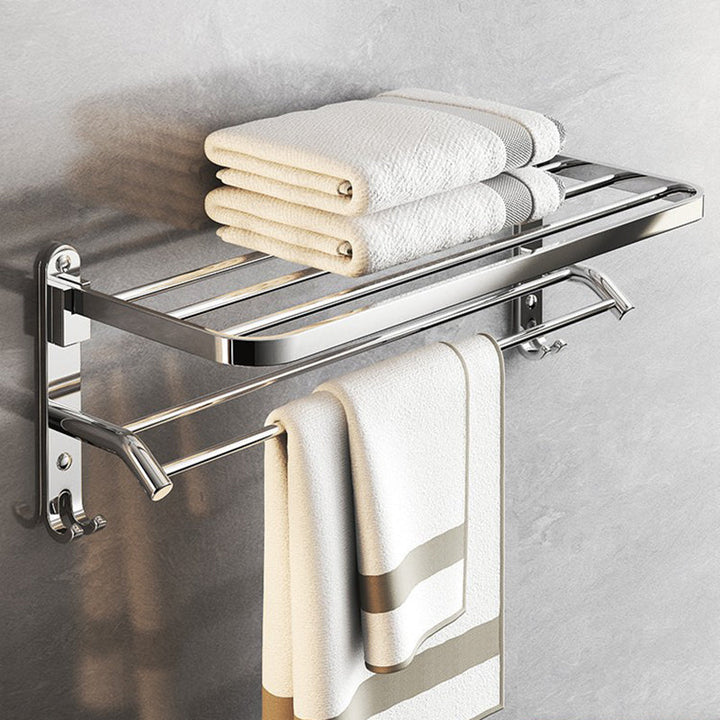 Lisslune | Chrome Modern Bathroom Hardware Set Stainless Steel Towel Hook/Towel Bar & Bath Shelf