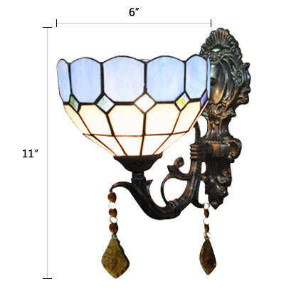 Lisslune | Blue Glass Wall Lighting Baroque Style 1 Light Indoor Wall Lamp for Hallway