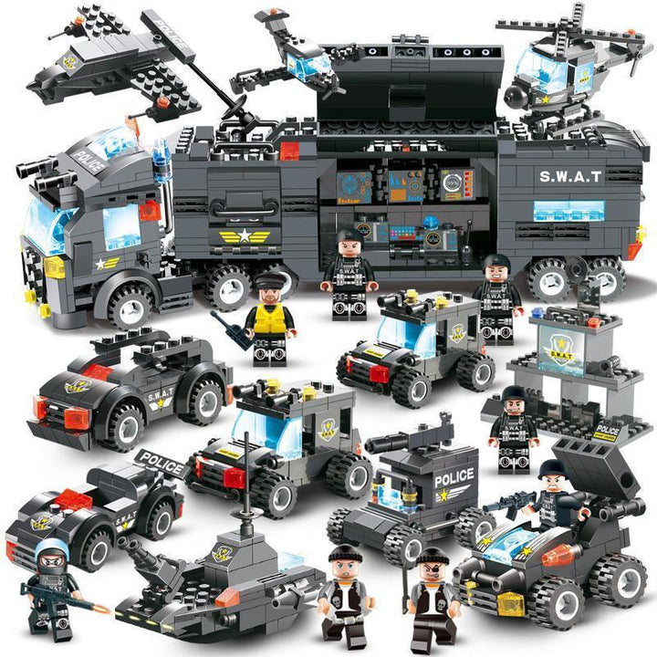 Lisslune | 8 IN 1 City Police Truck Station Building Block Series SWAT Toy Gift For Kids