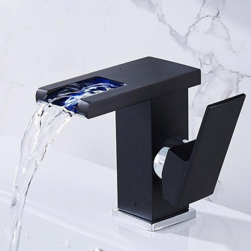 Lisslune | Modern Faucet for Sink Brass Lever Handles LED Waterfall Sink Faucet