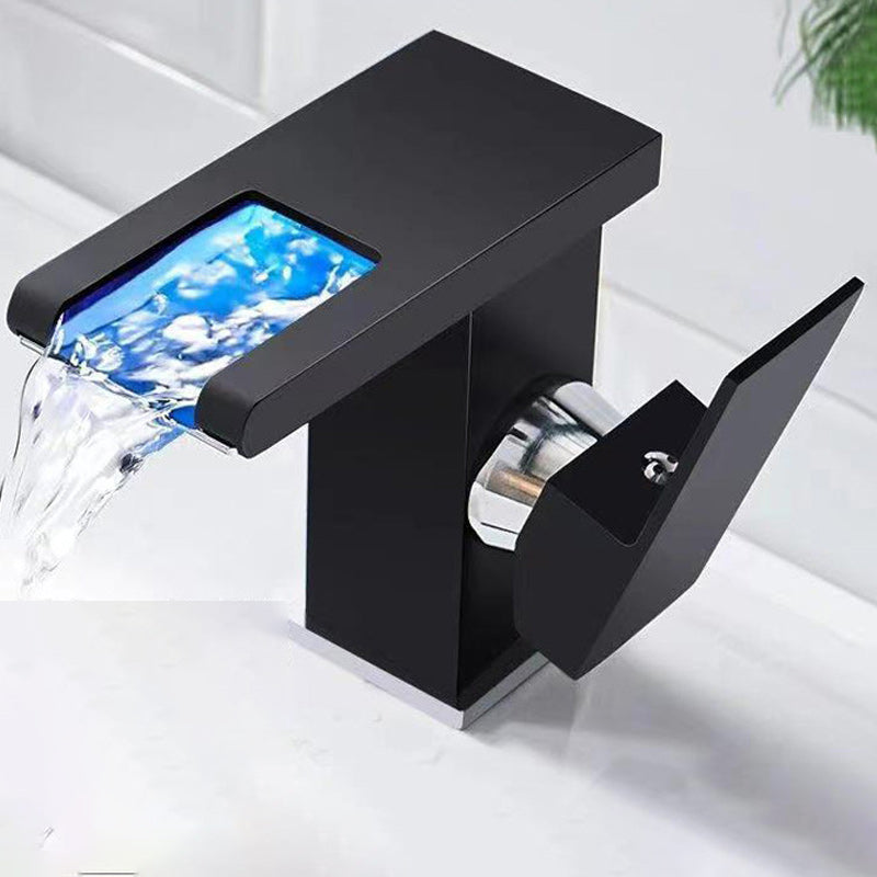 Lisslune | Modern Faucet for Sink Brass Lever Handles LED Waterfall Sink Faucet