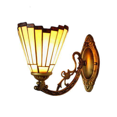 Skørter | Mission style mini wall lamp with stained glass 1 light unit wall-mounted lamp with curved arm in beige