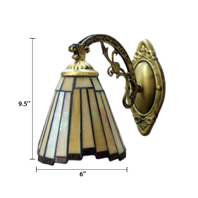 Skørter | Mission style mini wall lamp with stained glass 1 light unit wall-mounted lamp with curved arm in beige