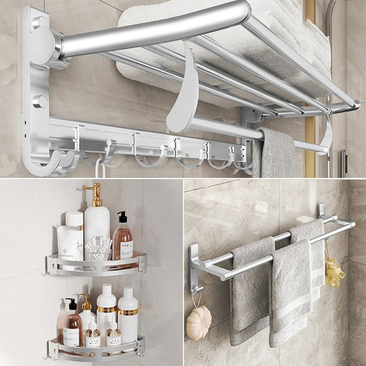 Lisslune | Chrome/Black Classic Bathroom Accessories Set Modern Bath Shelf/Towel Bar & Paper Holder