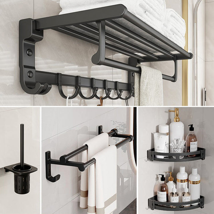 Lisslune | Chrome/Black Classic Bathroom Accessories Set Modern Bath Shelf/Towel Bar & Paper Holder