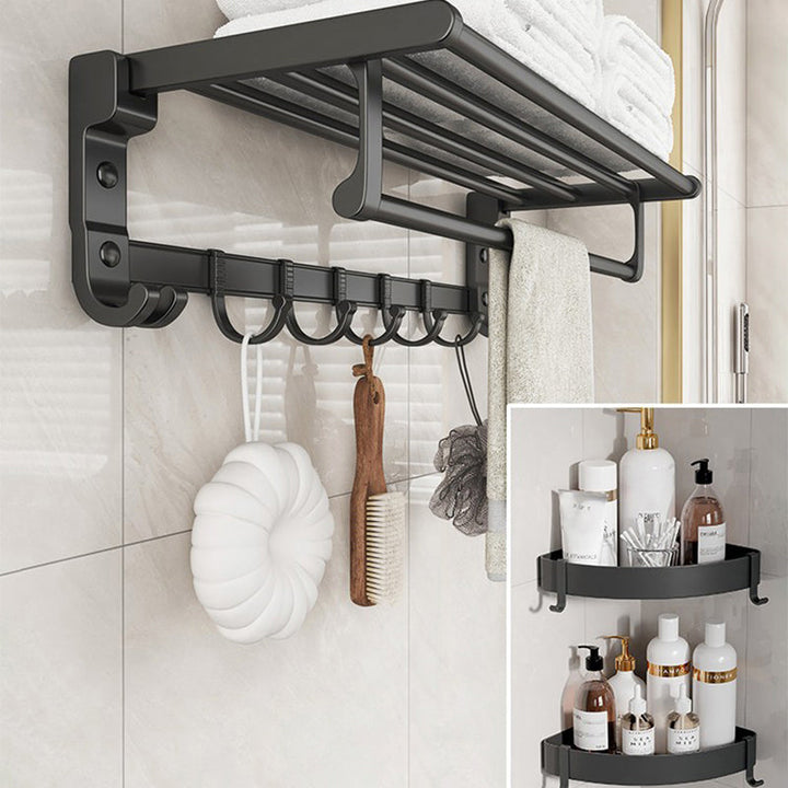 Lisslune | Chrome/Black Classic Bathroom Accessories Set Modern Bath Shelf/Towel Bar & Paper Holder