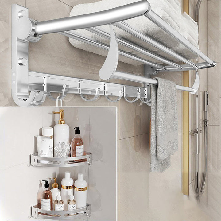 Lisslune | Chrome/Black Classic Bathroom Accessories Set Modern Bath Shelf/Towel Bar & Paper Holder