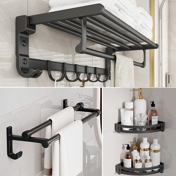 Lisslune | Chrome/Black Classic Bathroom Accessories Set Modern Bath Shelf/Towel Bar & Paper Holder