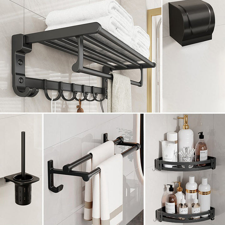 Lisslune | Chrome/Black Classic Bathroom Accessories Set Modern Bath Shelf/Towel Bar & Paper Holder