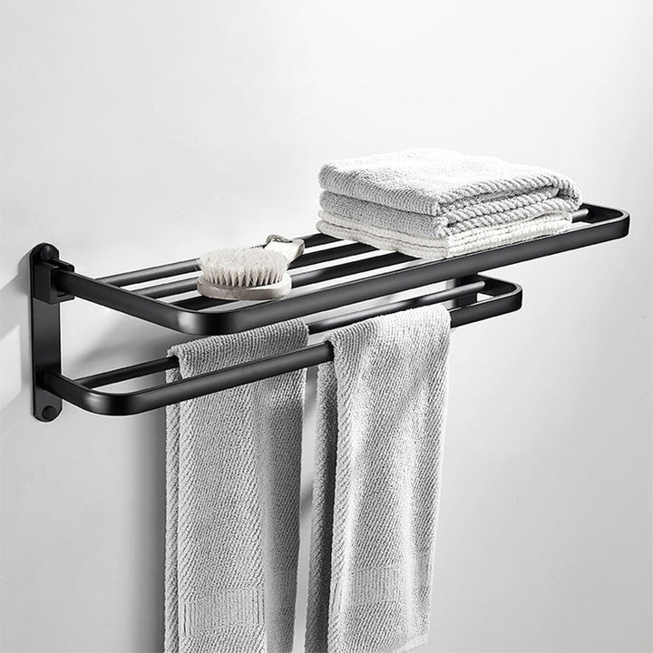 Lisslune | Modern Classic Bathroom Hardware Set Matte Black Bathrobe/Towel Rack & Bathroom Shelf