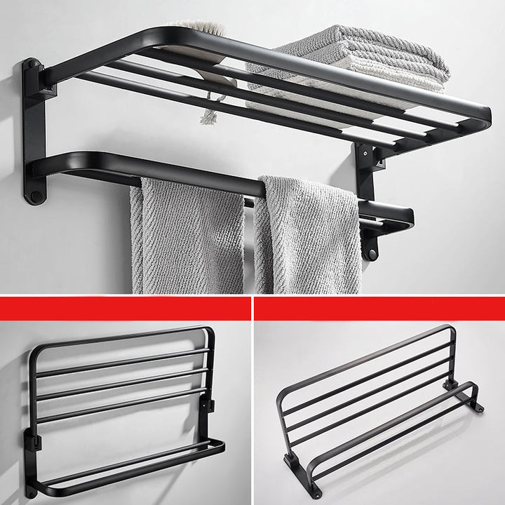 Lisslune | Modern Classic Bathroom Hardware Set Matte Black Bathrobe/Towel Rack & Bathroom Shelf