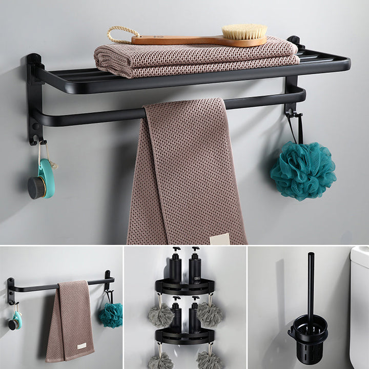 Lisslune | Contemporary Bathroom Accessory Set Black Surface Bathrobe Hook/Towel Ring Bar