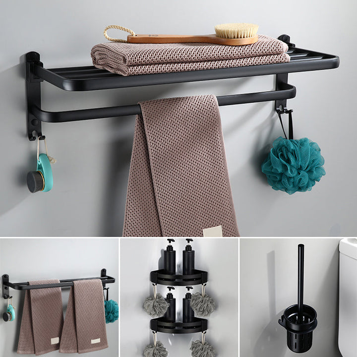 Lisslune | Contemporary Bathroom Accessory Set Black Surface Bathrobe Hook/Towel Ring Bar
