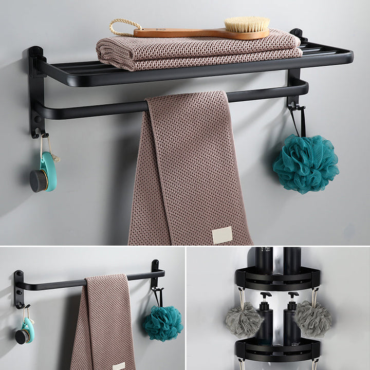 Lisslune | Contemporary Bathroom Accessory Set Black Surface Bathrobe Hook/Towel Ring Bar
