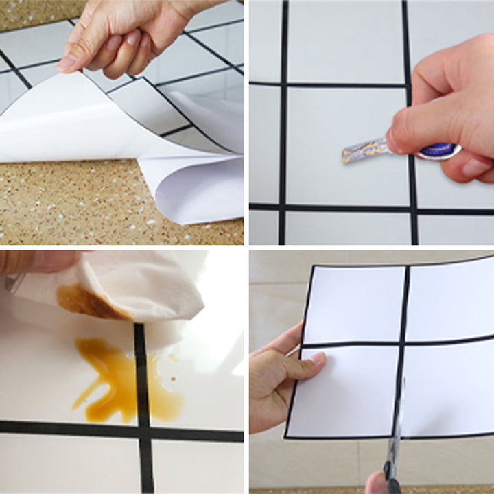 Lisslune | Modern Peel & Stick Field Tiles Plastic Rectangular Grid 5-Pack Wallpaper for the Kitchen