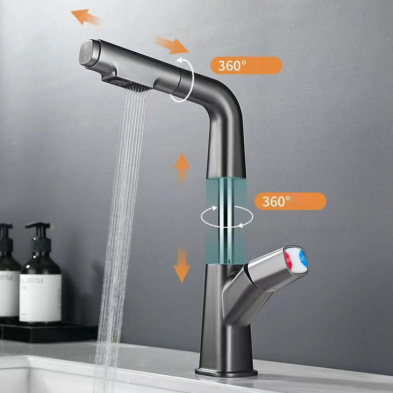 Lisslune | Brass Contemporary Sink Faucet Pull-Out Round Bathroom Faucet
