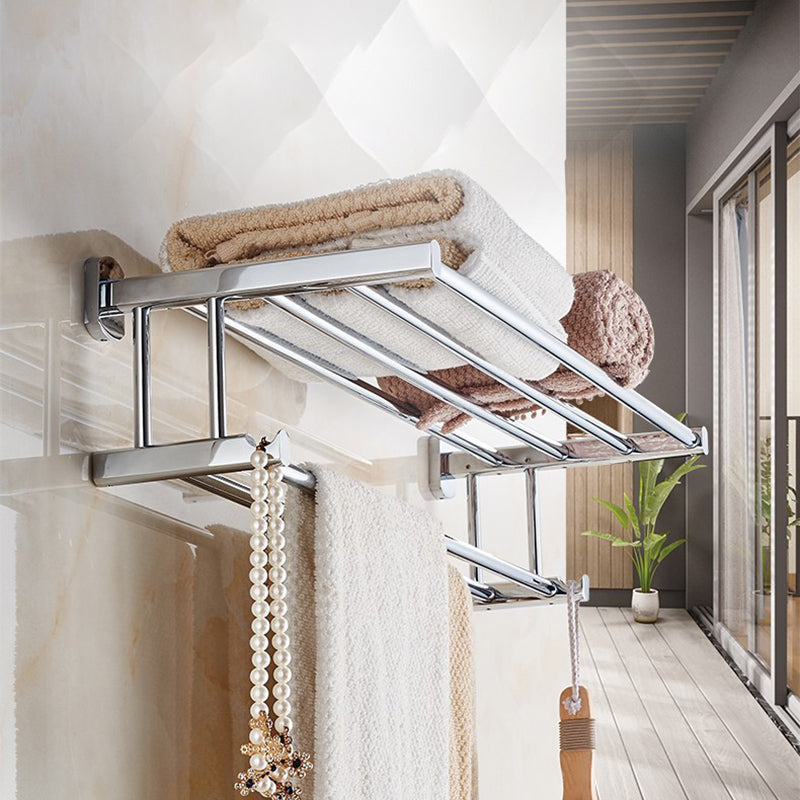 Lisslune | Polished Chrome Modern Bathroom Accessory Set Silver Towel Holder/Bath Shelf