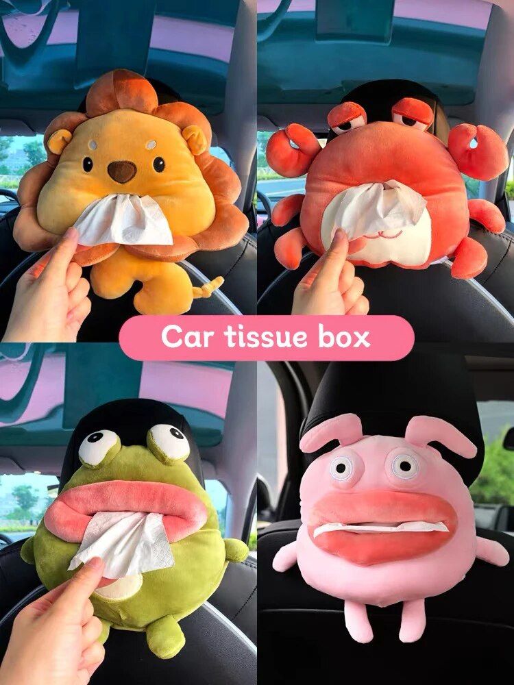 Lisslune | Plush Cartoon Car Tissue Holder - Cute Armrest Tissue Box for Vehicle Interior Decor