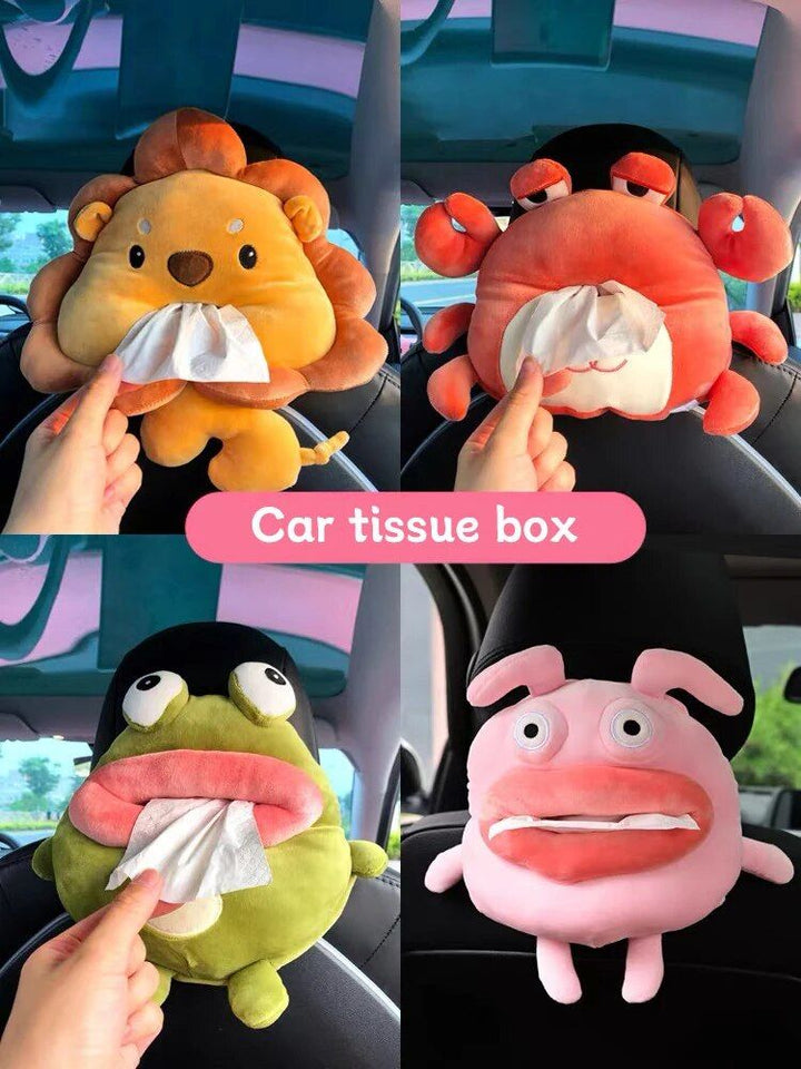 Lisslune | Plush Cartoon Car Tissue Holder - Cute Armrest Tissue Box for Vehicle Interior Decor