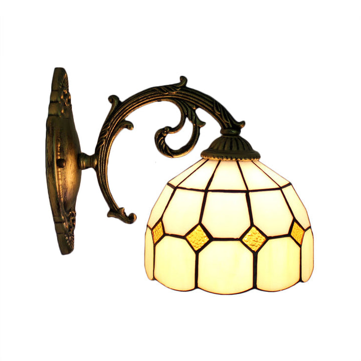 Lisslune | Curved Arm Wall Lamp with Bowl Yellow Glass Shade 1 Light Tiffany Wall Lighting