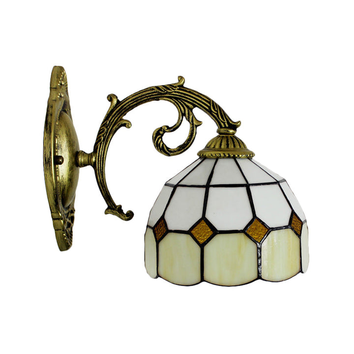 Lisslune | Curved Arm Wall Lamp with Bowl Yellow Glass Shade 1 Light Tiffany Wall Lighting