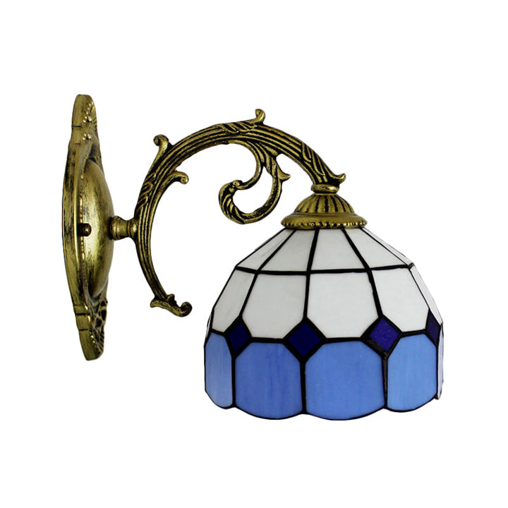 Lisslune | Curved Arm Wall Lamp with Bowl Yellow Glass Shade 1 Light Tiffany Wall Lighting