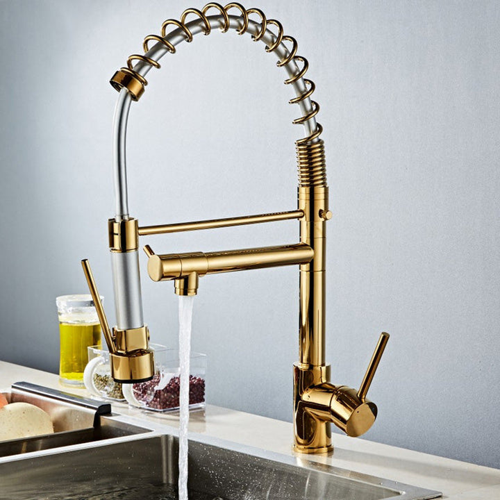 Lisslune | Glam Basin faucet Brass lever fittings Spring neck three-way outlet Bathroom sink faucet